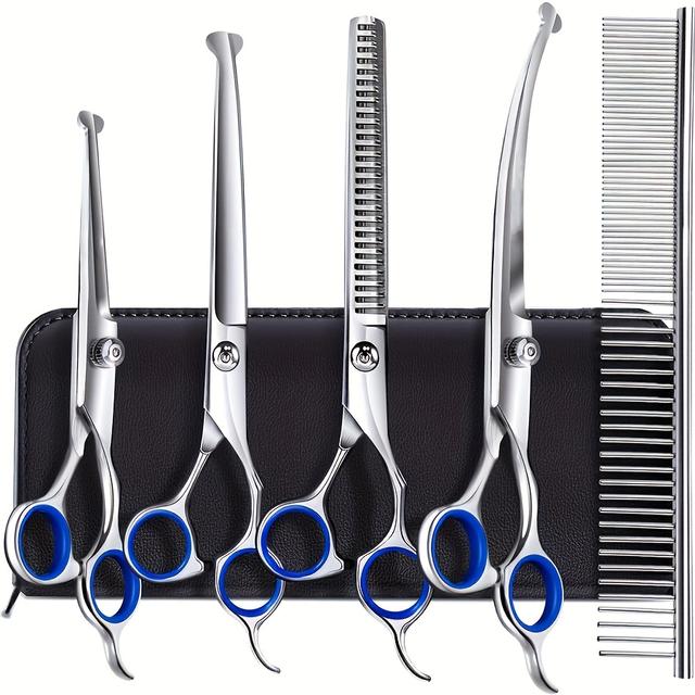 TEMU 6pcs Professional-grade Stainless Steel Heavy-duty Grooming Scissors Suitable For Home Use - , Thin Trimming Pet Hair Clippers, Hair For