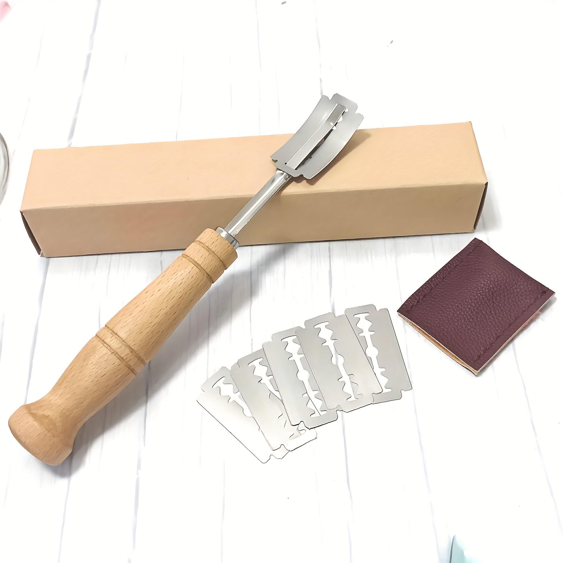 TEMU Stainless Steel Bread Cutter With Wooden Handle, Curved Shaping Tool For Baking, Dough Cutter, European Baguette Cutting Tool