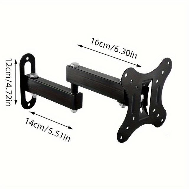TEMU Wall-mounted Tv Stand: Adjustable 15° Tilt, 180° Rotation, To 10kg/22lbs, Suitable For 14-27" Led/lcd Displays, Black, Iron Construction
