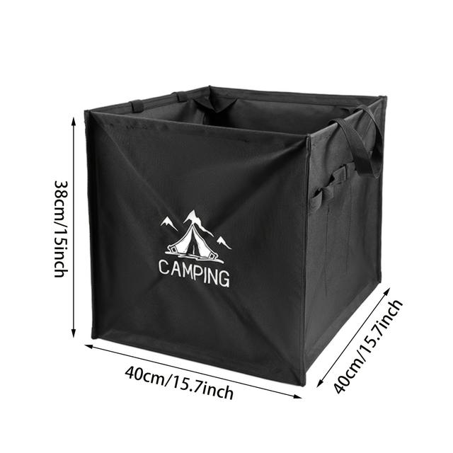 TEMU Large Capacity Portable Folding Trash Can With Rope Storage - Durable Oxford Fabric, Black - Ideal For Outdoor Camping