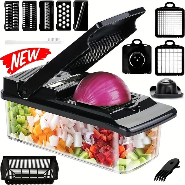 TEMU Upgraded Multifunctional Food Processor With Container - Heavy-duty Semi- Vegetable Chopper, Fruit Slicer, Onion Mincer & Potato , Interchangeable , System & Easy Assembly For Kitchen (plastic)