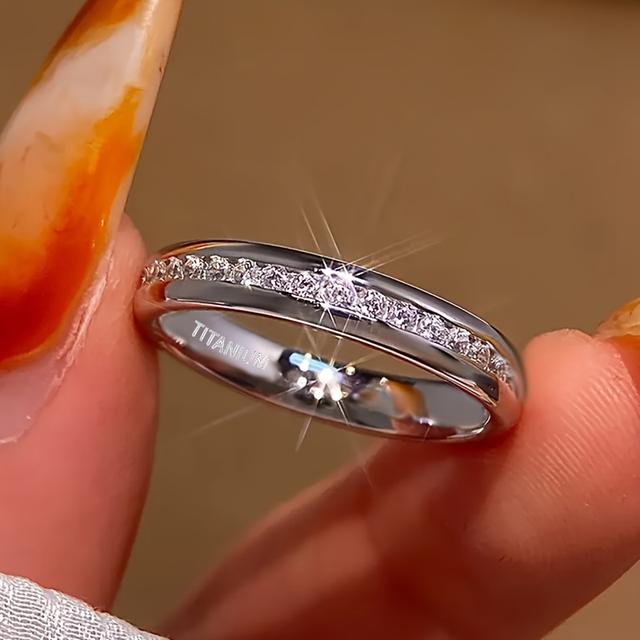 TEMU 1pc 4mm Full-circle Synthetic Synthetic Zirconia Ring, Women's Fashion Ring, Never , Daily Wear Jewelry Gift