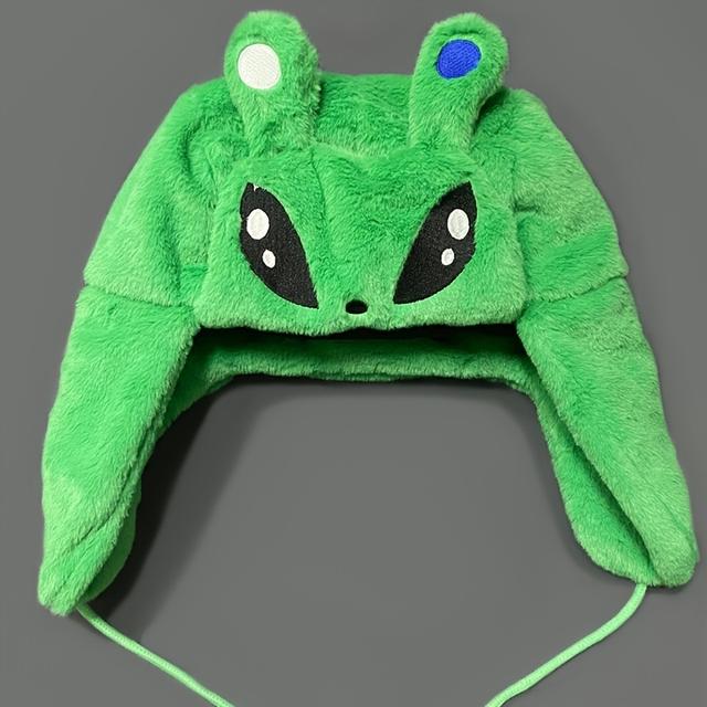 TEMU Plush Winter Hat With Ear Flaps - Soft Warm Beanie For Skiing, Halloween & Cold Weather, Adjustable Drawstring, Cute Cartoon Design, Winter , Skiing Accessory