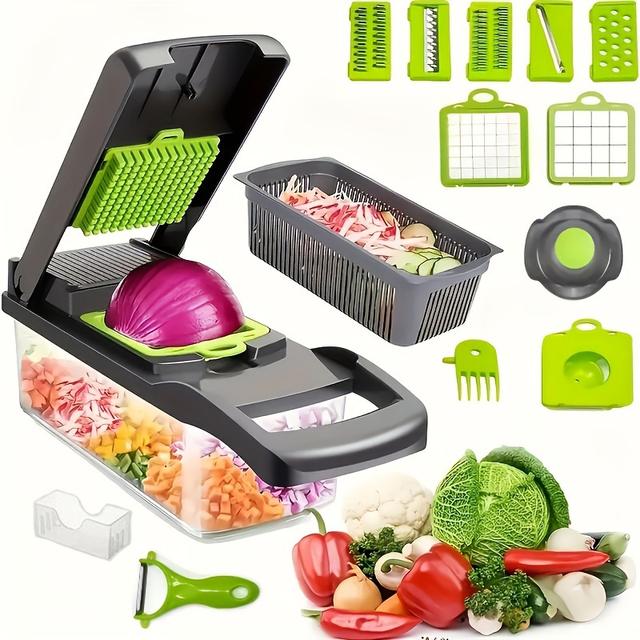 TEMU 16 In 1 Vegetable Chopper Professional Onion Chopper Multifunctional Food Chopper Kitchen Vegetable Onion Chopper With 8 Blades Strainer Basket Salad Potato Garlic Container Kitchen Gadget Set