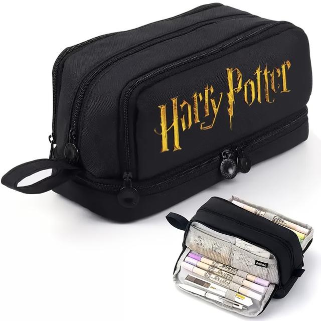 TEMU Estuche de lápices de lona de 4 capas con diseño dorado de "Harry Potter", ideal para guardar materiales de arte y perfecto para pintar y dibujar. Un gran regalo para artistas.