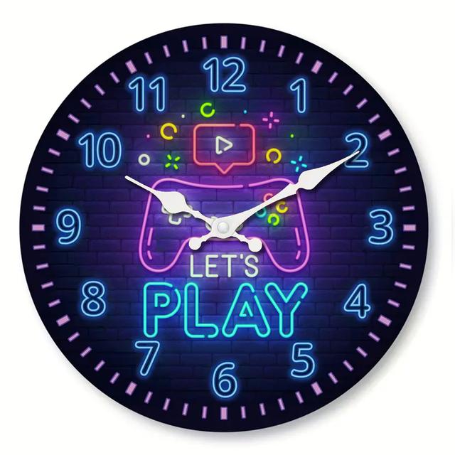 TEMU 1pc Wichlife Gaming Clock With Neon Glow & - Retro Video Game Controller Design, Loud-free Operation, Wood Material - /s Bedroom, Game Room Decor, Gift For & ( Play Theme, Pink/purple
