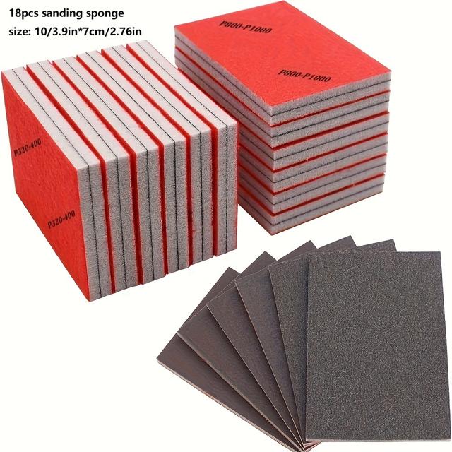 TEMU 18 Stück Schleifschwamm-Pads, Polyvinylchlorid-Material mit Aluminiumoxid-Körnung, Nass-Trocken-Schleifpapierblöcke für Modellbau, Metall, Holz, Möbelpolitur