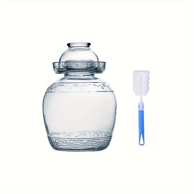 TEMU 1db, üveg erjesztőedény vízzáró légzár fedéllel és tisztítókefével (véletlenszerű szín), hagyományos erjesztő készlet crock savanyúságokhoz, kimchi, savanyú káposzta, kombucha, üveganyag