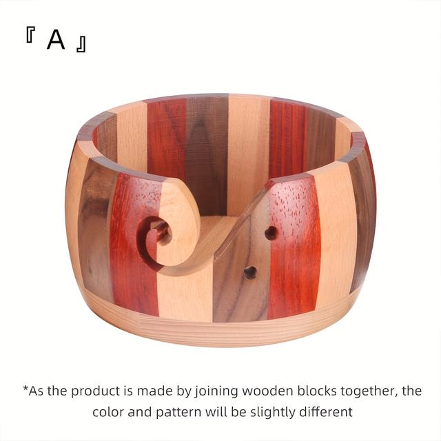TEMU Handcrafted Wooden Yarn Bowl With Holes - Knitting, Crochet & Weaving | Ideal Wool & Cashmere Organizer | Versatile Craft Storage Solution, Yarn Storage