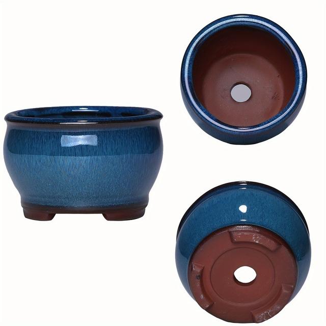TEMU Set Of 2 Circular Ceramic Flower Containers Featuring Drainage Holes, Suitable For Indoor And Outdoor Use, Ideal For Succulent And Orchid Plants. Gardening Gift Home Decor