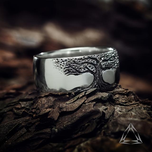 TEMU Vintage Minimalist Carved Tree Of Life Ring |, Fashionable And Versatile For And Parties, Suitable For All