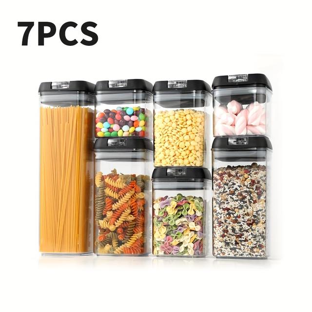 TEMU 7pcs/set Airtight Kitchen Storage Dry Food Snacks Cereal Oats Container Box With Lid