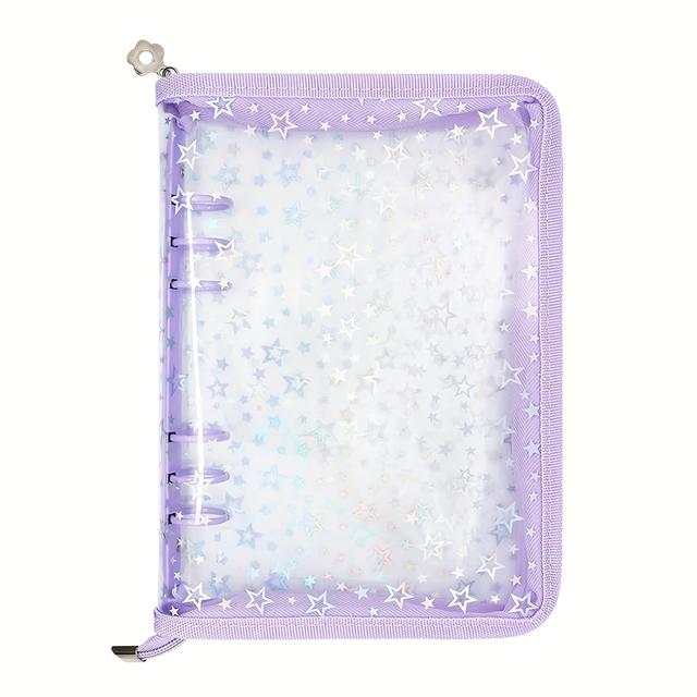 TEMU 1pc Sticker Storage Organizer Binder A5 Sticker Collecting Book Reusable Zipper Album With Clear Laser Star Cover And Pocket Pages, Journal Albums Diary School Office Supplies