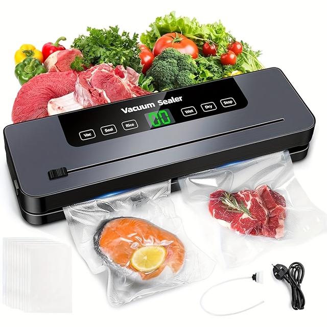 TEMU 6in 1 Vacuum Sealer Machine, 30cm Seal Food Sealer With 50pcs Vacuum Sealer Bags For Vac, Seal, Rice, Wet, Dry Mode, Built-in Cutter And Led Digital Countdown Display