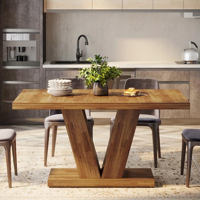 TEMU 47-inch Dining Table For 4, Walnut Dinner Table With Heavy Duty Pedestal, Farmhouse Wooden Eating Table For Home, Dining Room, Small Space