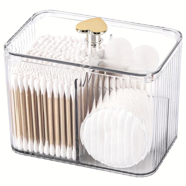 TEMU 3-section Clear Plastic Qtip Stand Dispenser With 3 Grids - Space-saving Bathroom Organizer For Swabs, Pads & Balls - Lightweight & Durable