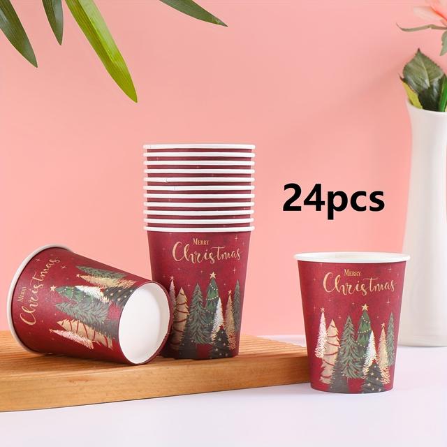 TEMU 20/24pcs Christmas Party Cups, Disposable Paper Napkins And Cups For 24 Guests, Perfect For Birthday Parties Picnics, Festive Holiday Decorations, Christmas Party Supplies