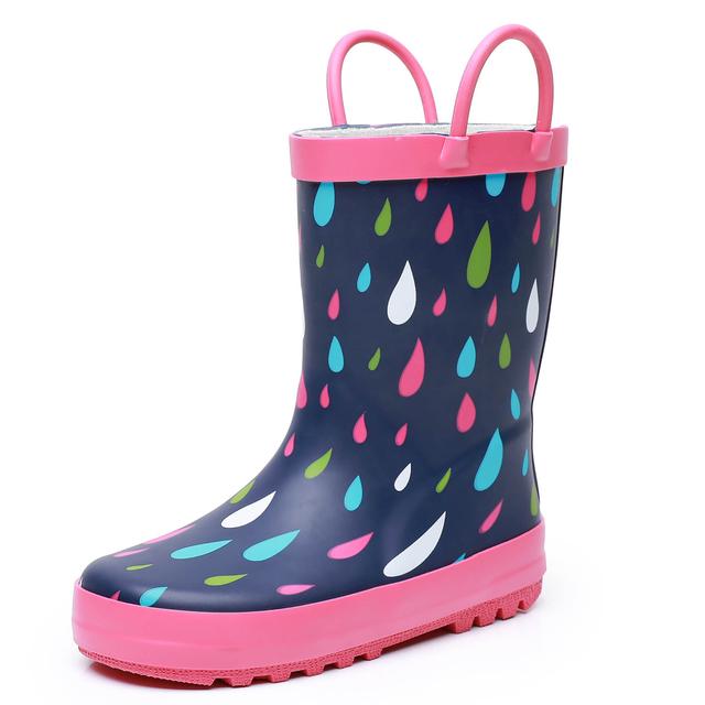 TEMU Lancdon Rubber Rain Boots For Girls With Colorful And Vibrant Raindrop Patterns - Suitable For All , Fashionable, Lightweight, Waterproof, Durable, And Easy To Clean, A Must-have For