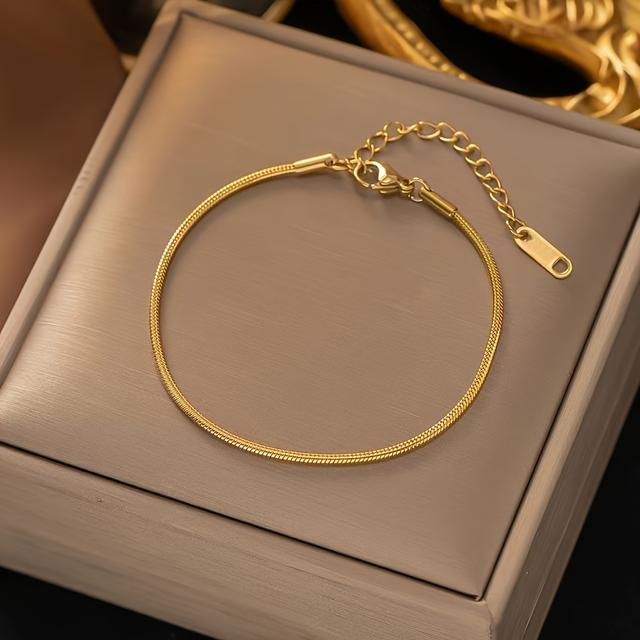 TEMU A Trendy And Elegant 2mm Golden Round Snake Chain Bracelet For Women, Perfect For Daily And Festive Parties, A Lovely Accessory.