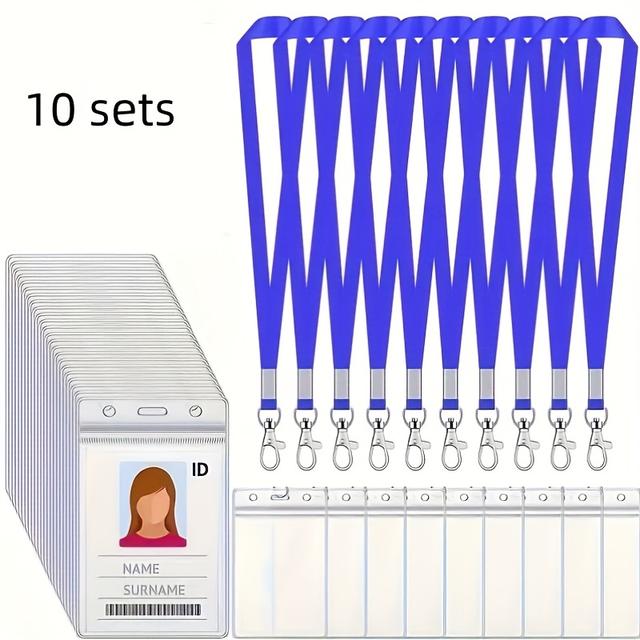 TEMU 20pcs Transparent Waterproof Name Card Holder With Lanyard, Re-sealable Zipper And Plastic Clip For Office, School, Travel,