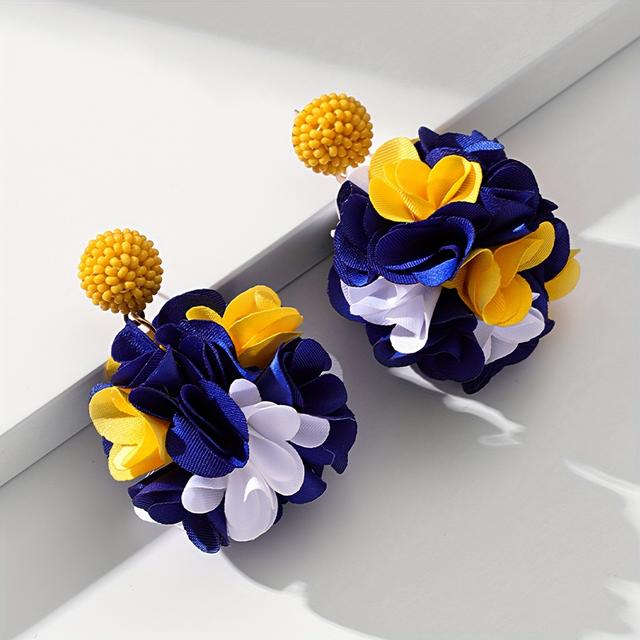 TEMU Handmade Fabric Ball Flower Earrings For Women Daily Vacation Wear