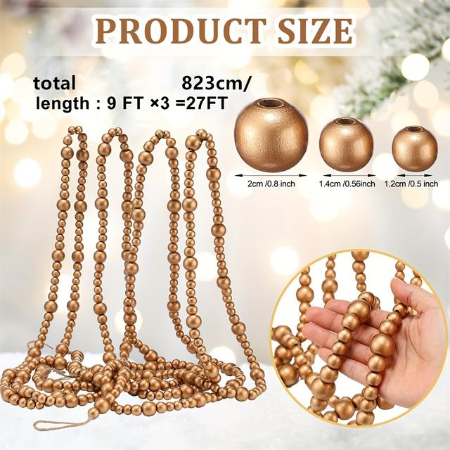 TEMU 3pcs Pack Vintage Bead Garland - Wood Grain Christmas Tree Garlands Suitable For , Weddings, Farmhouse & Boho Decor - Beads, Wood For Wreaths, Parties, Birthdays