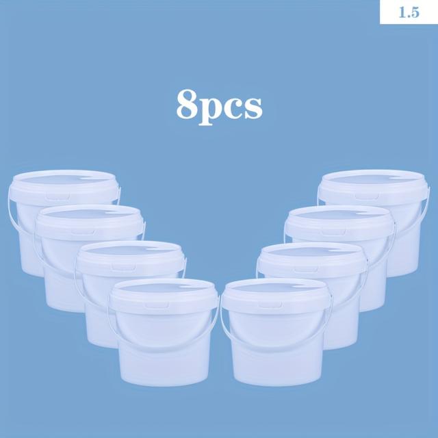 TEMU 8er-Set 1,5L/0,39 Gallon Weiße Kunststoffeimer mit Griffen und Deckeln – Runde Aufbewahrungsbehälter für Farbe, Wasser, Bastelarbeiten, Garage & DIY-Projekte