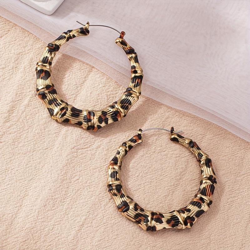 TEMU 2pcs/set European And Fashion Leopard Print Iron Bamboo Knot Women's Earrings Suitable For Women's Parties, Music Festivals And Daily Wear