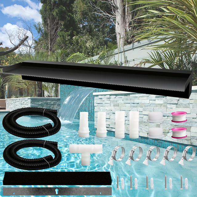 TEMU نافورة بركة بوشبكة ماء بدون شريط LED، ميزة مائية من الفولاذ المقاوم للصدأ، نافورات خارجية بسطح مسحوق أسود، مجموعة شلالات تدفق الماء لديكور الحديقة والفناء - 35.4 بوصة (بدون ضوء، بدون مضخة ماء)