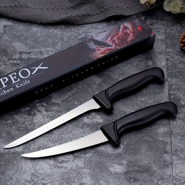 TEMU 2pcs Set With Gift Box | Plastic Handle, 6-inch And 7-inch Straight Blade Bone Cutting Knife, Stainless Steel 430, Professional For Slaughtering And Meat Slicing