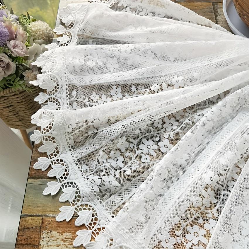 TEMU 1pc, White Romantic Flower Lace Short Curtain, Leaf Tassel Bottom Half Curtain, Rod Pocket, For Living Room, Bedroom, Kitchen Home Decoration