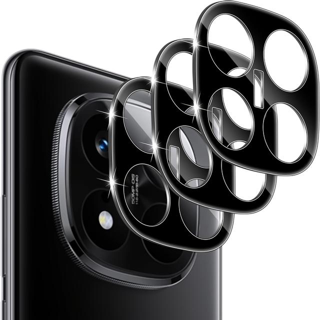 TEMU 3 szt. Czarne folie ze szkła hartowanego do ochrony obiektywu aparatu Xiaomi Redmi Note 14 Pro Plus, odporna na zarysowania, osłona obiektywu