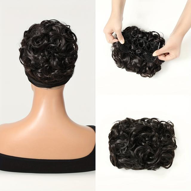 TEMU A Messy Large Bun, A Bridal Hairstyle, Combined With A Bun Hairpin (8 Inches), With The Hair Ends In A High Bun Covering A Ponytail That Extends Into -looking Fake Hair