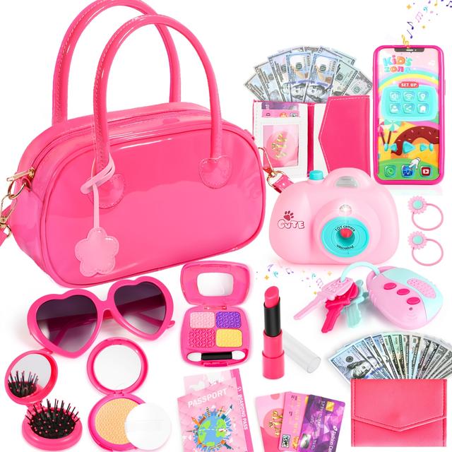 TEMU Little Girls Purse, Kids Toy Purse With Pretend Makeup, Play Purse For Little Girls, Pretend Play Toddler Purse, Birthday Christmas Princess Gifts Toys For Girls 3 4 Year Old