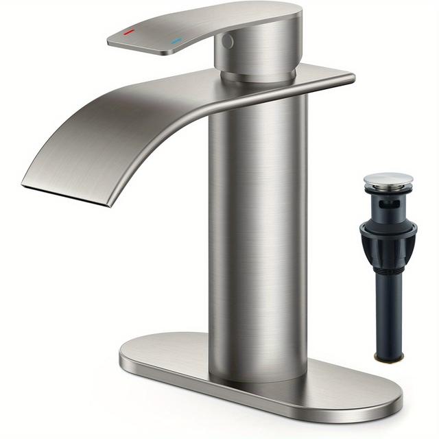 TEMU Bathroom Faucet, Single Handle Bathroom Faucet, Bathroom Sink Faucet Stainless Steel Single Hole Faucet, Bathroom Vanity Faucet With Pop Up Drain (one Or 3 Hole), Brushed Nickel