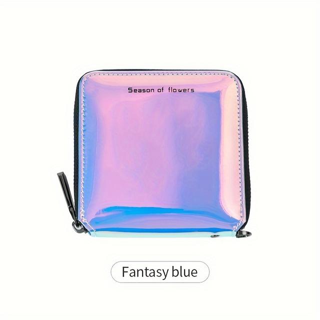 TEMU Women's Fashionable Laser Square Wallet With Card Slot, Letter Pattern Zipper , Small Wallet With Detachable Strap, Suitable For