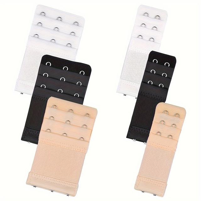 TEMU 6pcs Women's Bra Extension Straps - Comfortable Elastic, 2/3 Hook Options In Black, White & Nude