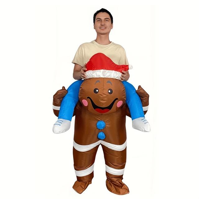 TEMU Tcfv Soil Inflatable Gingerbread For Man Costume - /- Jump-suit With Self-inflating Mechanism, / Size For Chinese New Year & Christmas Parties, Balloon-like Outfit (no-wash Care) - Mascot Suit