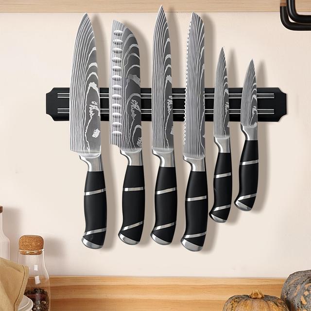 TEMU 7pcs Knife Set, Kitchen Set, 7cr17mov Steel Chef Knife Set, Chef Knife, Knife, Paring Knife, Slicing Knife, Bread Knife, Utility Knife With Magnetic Holder For Kitchen