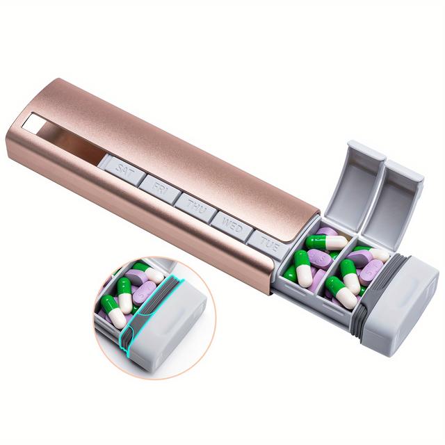 TEMU Aluminum Travel Pill Organizer, A Stylish And Cute Daily Compartment Pill Box Suitable For Medications, Supplements, And Vitamins