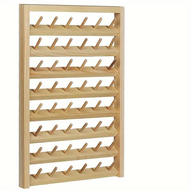 TEMU 48-spool Sewing Thread Rack, Wall-mounted Sewing Holder With Hanging Hooks, Wooden Organize For Mini Sewing, Quilting, Jewelry, Embroidery
