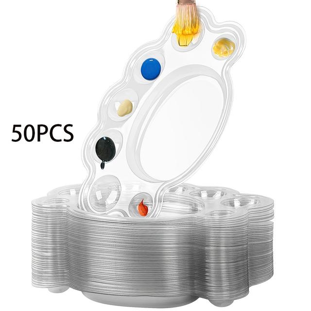 TEMU 50pcs Pack Disposable Transparent Paint Palette Tray With 8 Wells - -shape Portable Paint Pallet Suitable For Painting, Watercolor,, Tempera - Ideal For,,, Classes, Diy Crafts, Travel 6.29in