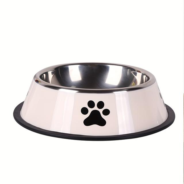 TEMU Pet Bowl Stainless Steel Paw Print Dog Bowl Large Capacity Feeding And Watering Dog Medium And Large Size Feeding Bowl
