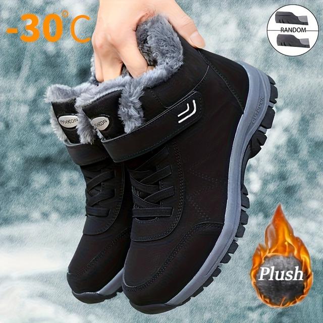 TEMU Men's Plush-lined Winter Snow Boots - Durable, Non-slip Traction Sole With Hook & Loop Fastener, Comfortable Fabric Lining For Outdoor Hiking And Casual Wear, Winter Boots
