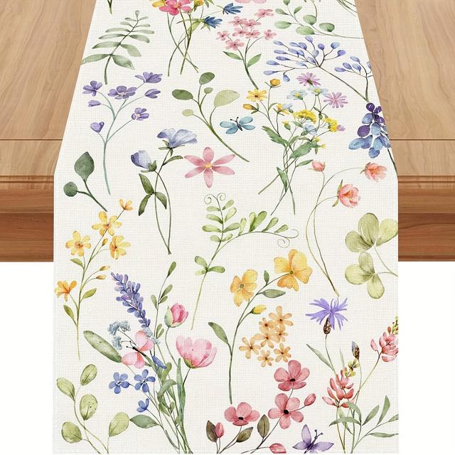 TEMU 1pc, Linen, Watercolor Table Runner For Home Kitchen Dining Room Decorations For Spring, Summer, And Easter Available In Sizes 13x48, 13x72, And 13x108 Inches