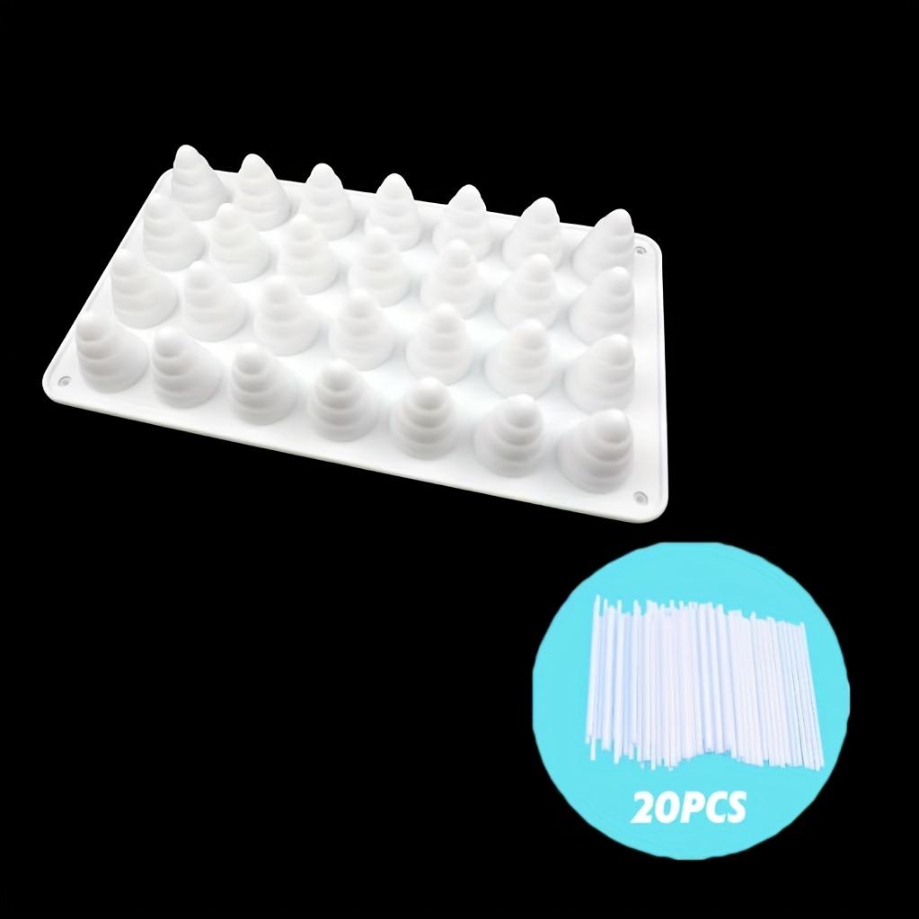 TEMU 28-cavity Silicone Cake Mold, Diy Cream Mold, Crispy Cone Mold, Suitable For Diy Chocolate, Candy, Pudding, And Other Baking Gifts, Includes 20pcs Sticks, Direct Food Contact