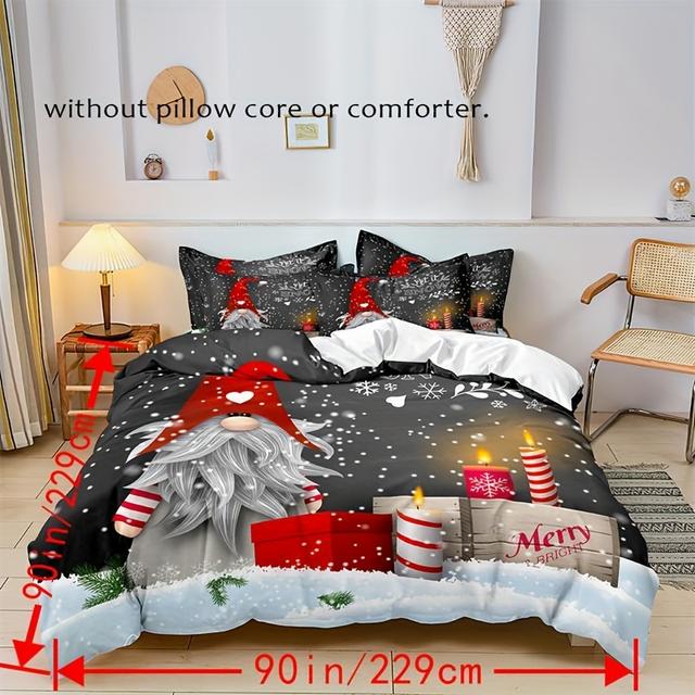 TEMU 3pcs Set Of Down Comforter Cover With Candle Gift Santa Claus Cover Set, Stylish, Soft, Comfortable, Includes 2 Pillowcases