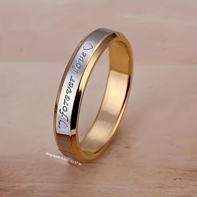 TEMU 1pc Stainless Steel 18k Golden Plated Plated Silvery 18k Golden Plated Wedding Ring