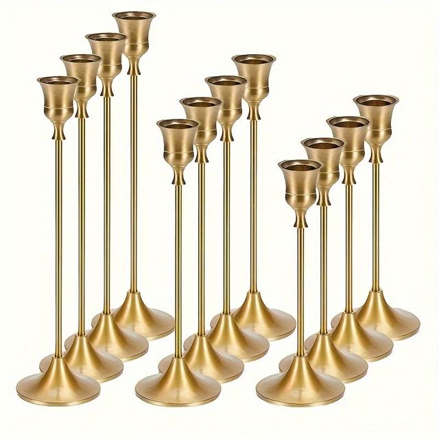 TEMU 12pcs Elegant Vintage Candlestick Set - Metal & Aluminum, Oil Rubbed Finish, Ideal For Wedding Anniversaries, Home & Hotel Decor, Seasonal & Holiday Table Centerpieces (candles Not Included