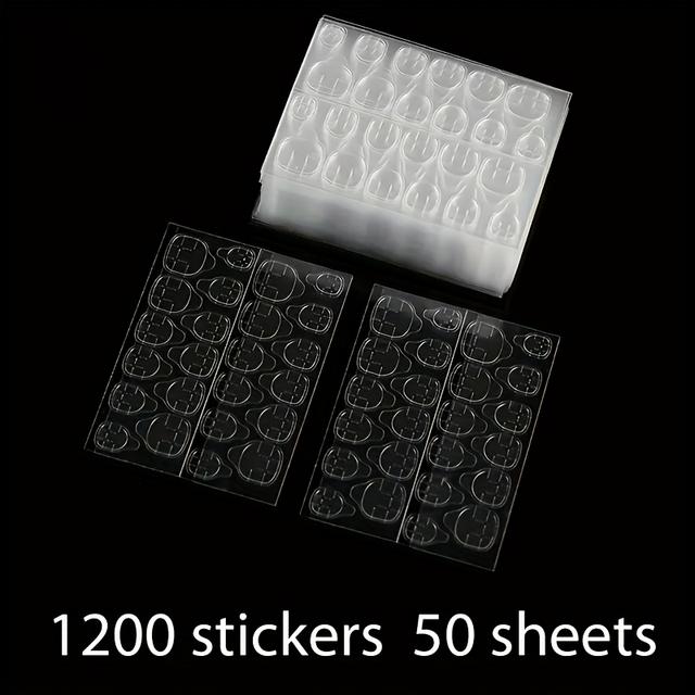 TEMU 1200 Stickers 50 Sheets Jelly Glue Ultra-thin Double-sided Gel Nail Tips Super Sticky Fake Nails Yellow, Pink, White Glue Options Durable Waterproof Removable